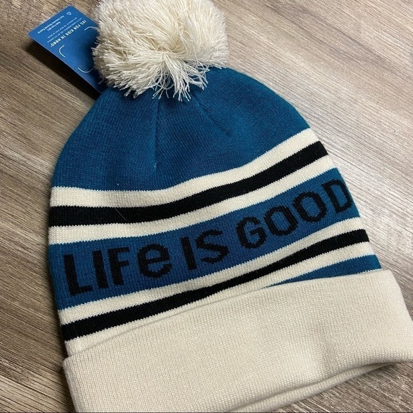 NEW Life Is Good Teal Blue Knit Hat with Pom - Picture 4 of 9